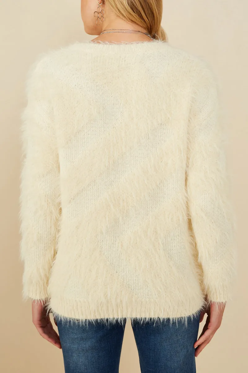 Hayden Solid Color Faux Fur Sweater in Ivory