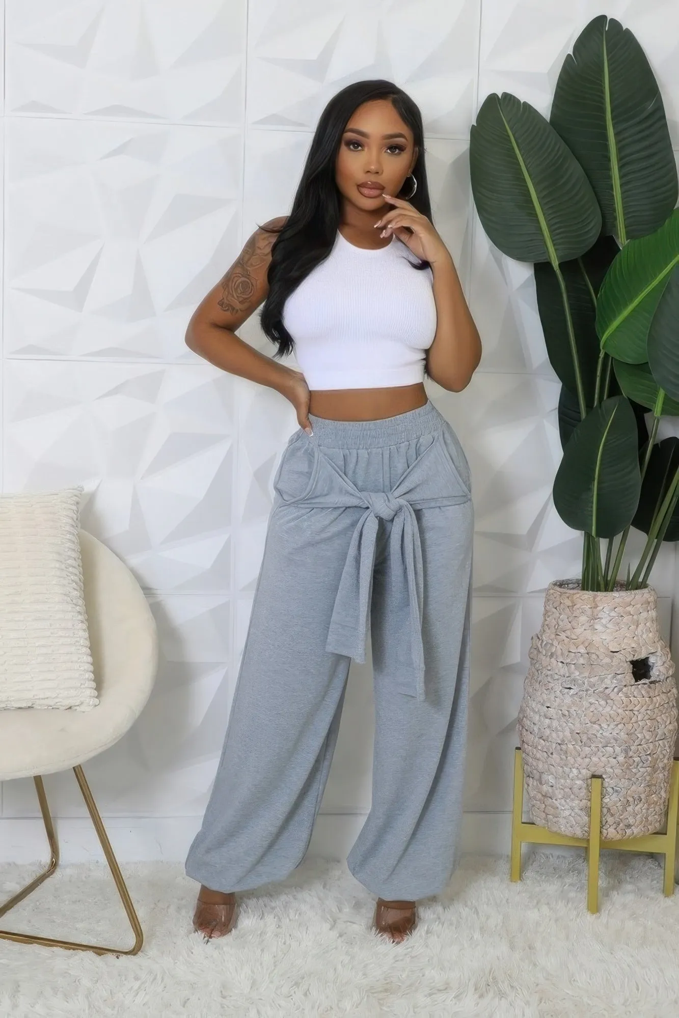 High Waist Front Tie Joggers