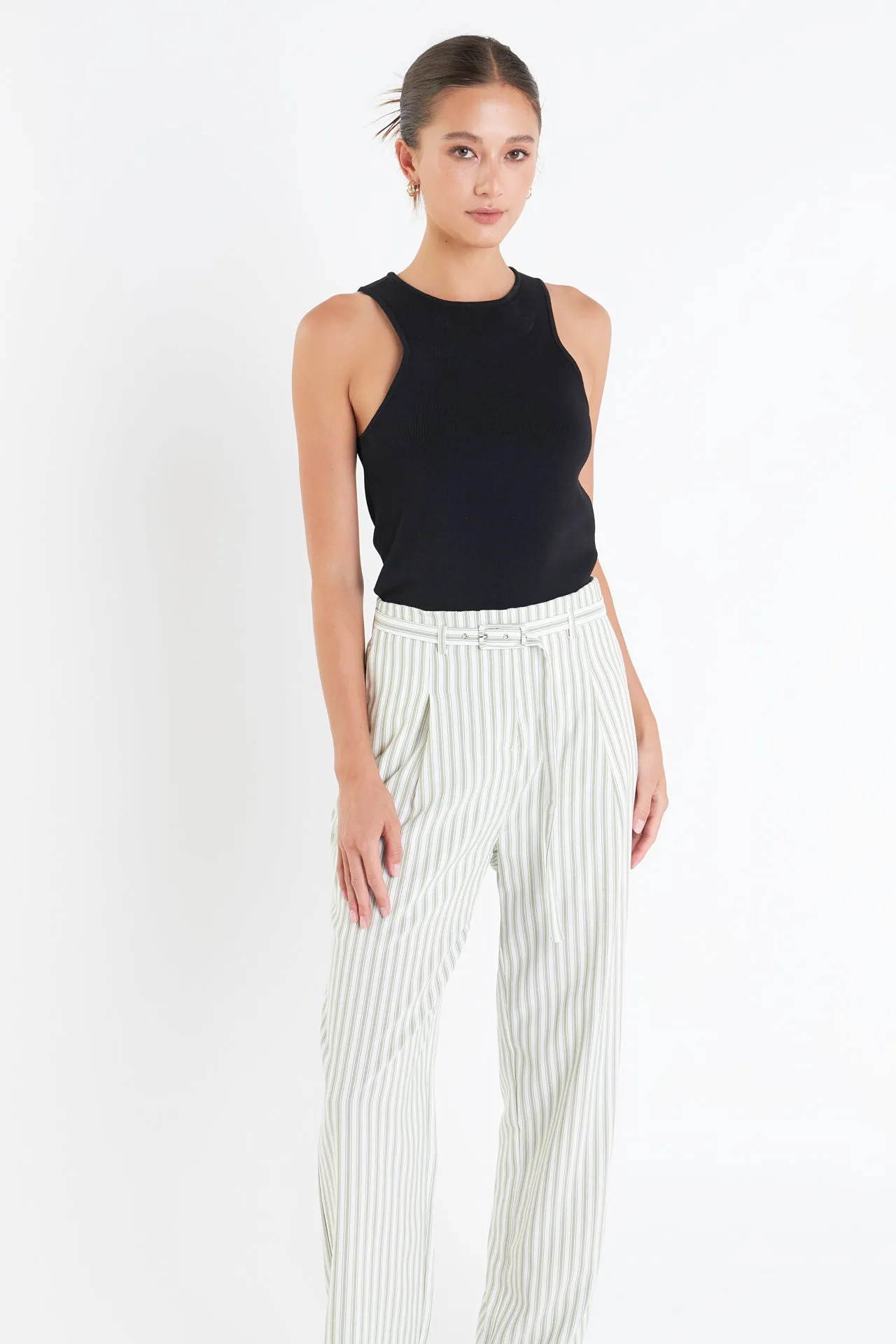 High Waisted Belted Striped Pants