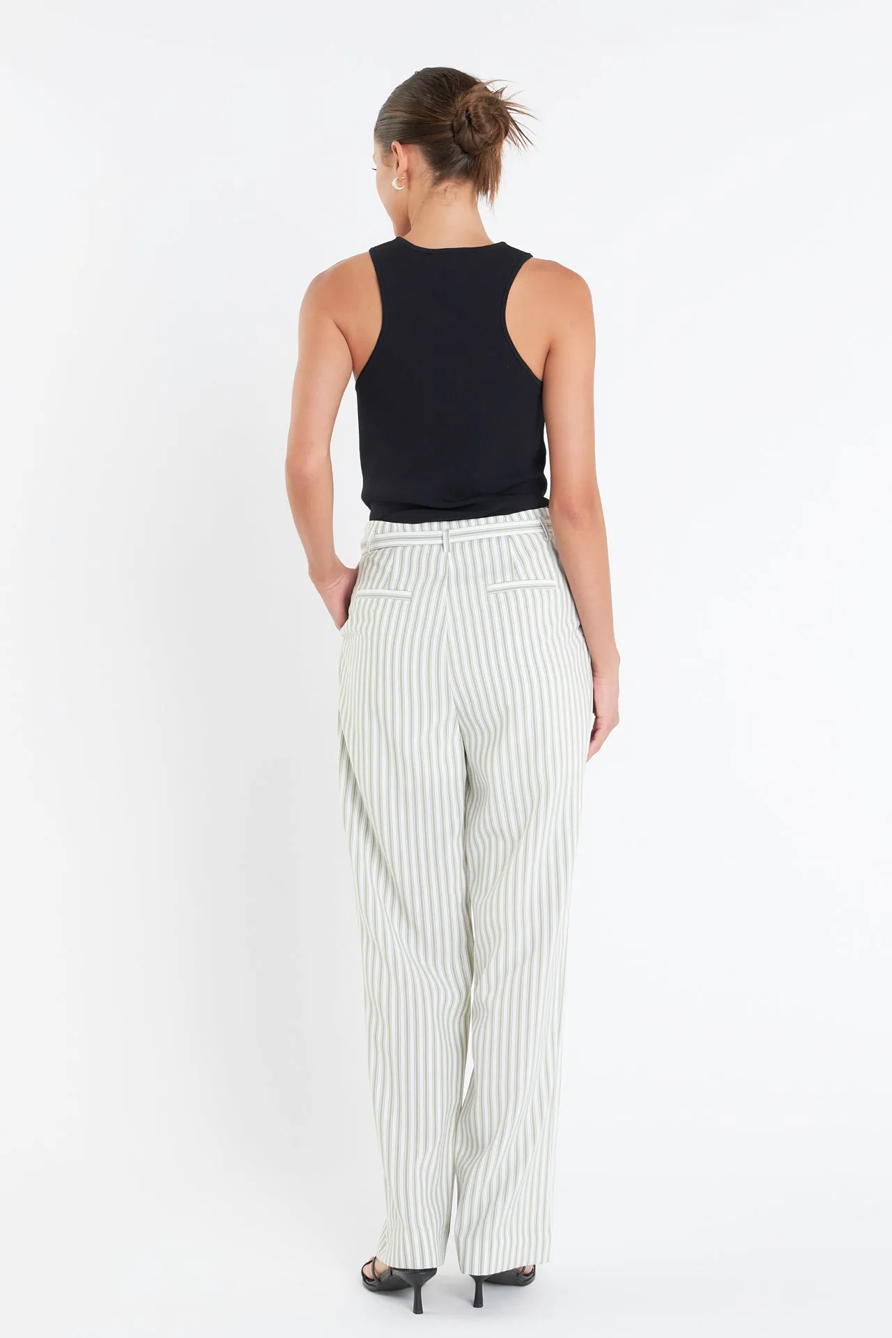 High Waisted Belted Striped Pants