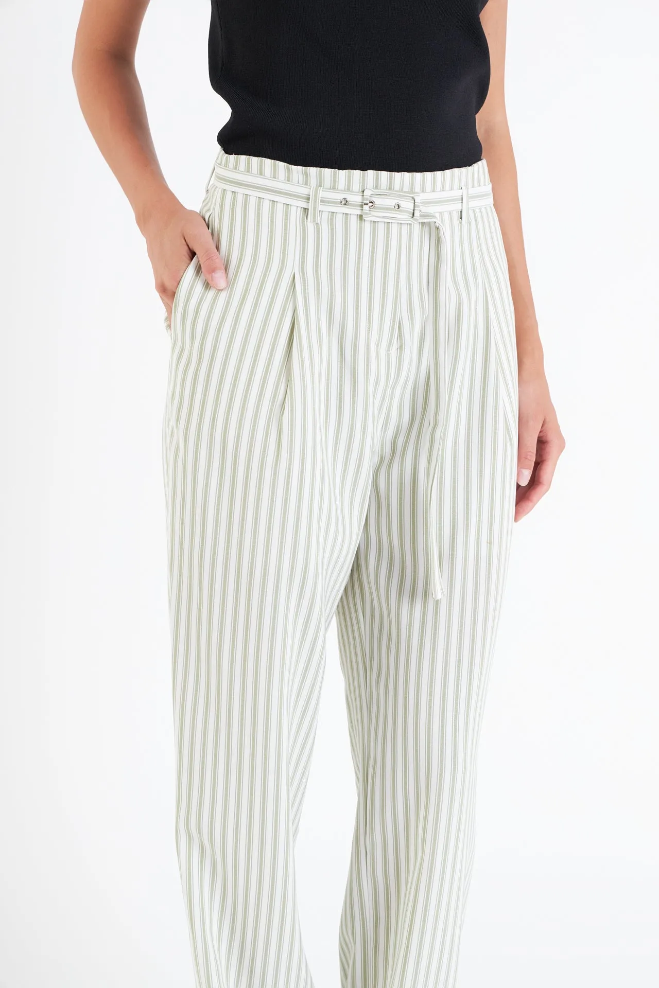 High Waisted Belted Striped Pants