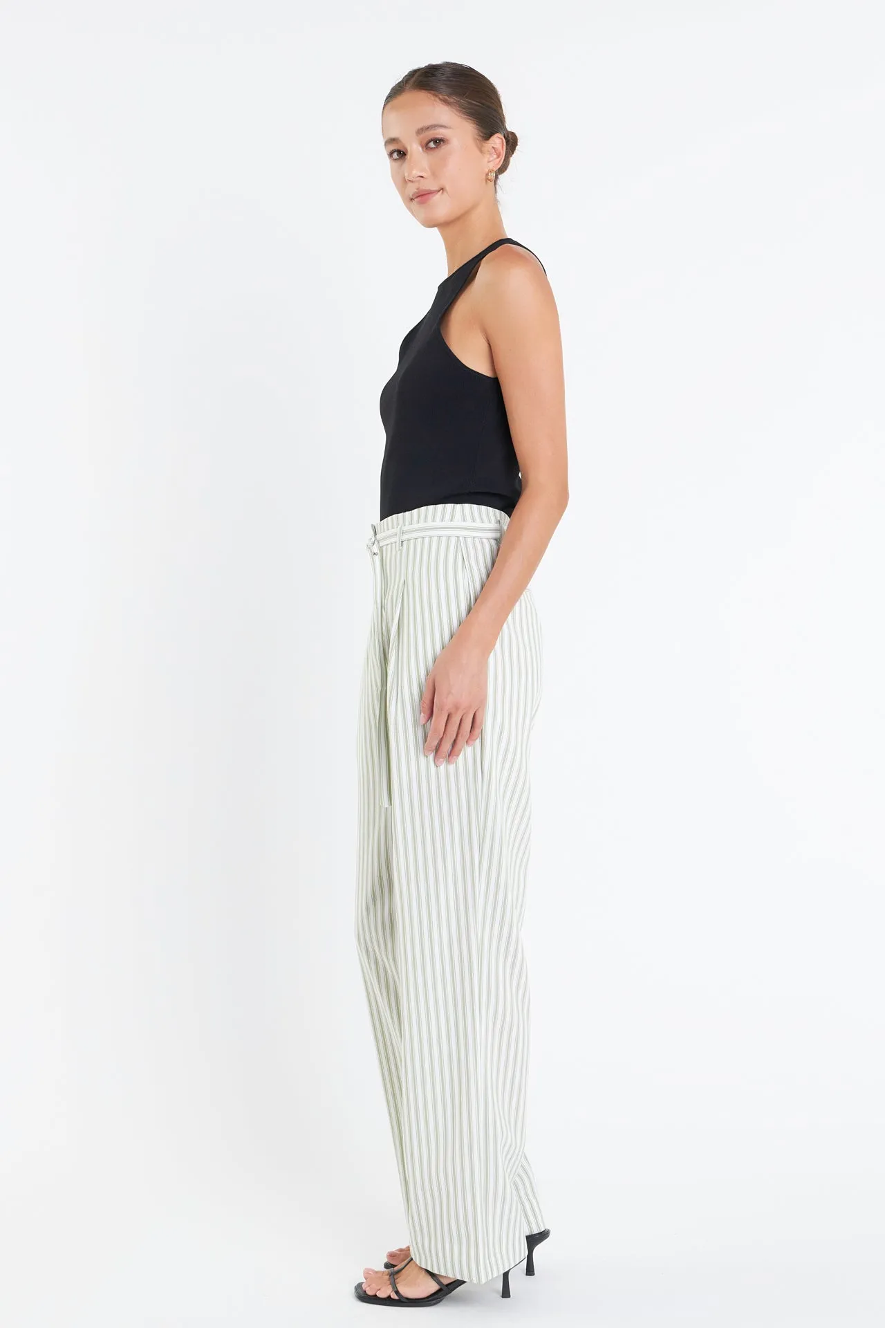 High Waisted Belted Striped Pants