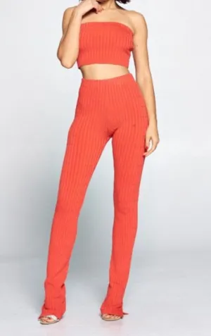 Kim Knit Two Piece Pants Set -Orange