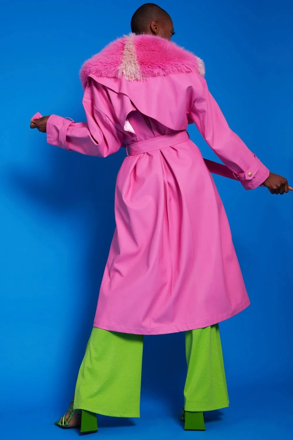 Ladies Hot Pink Eco Leather Trench Coat