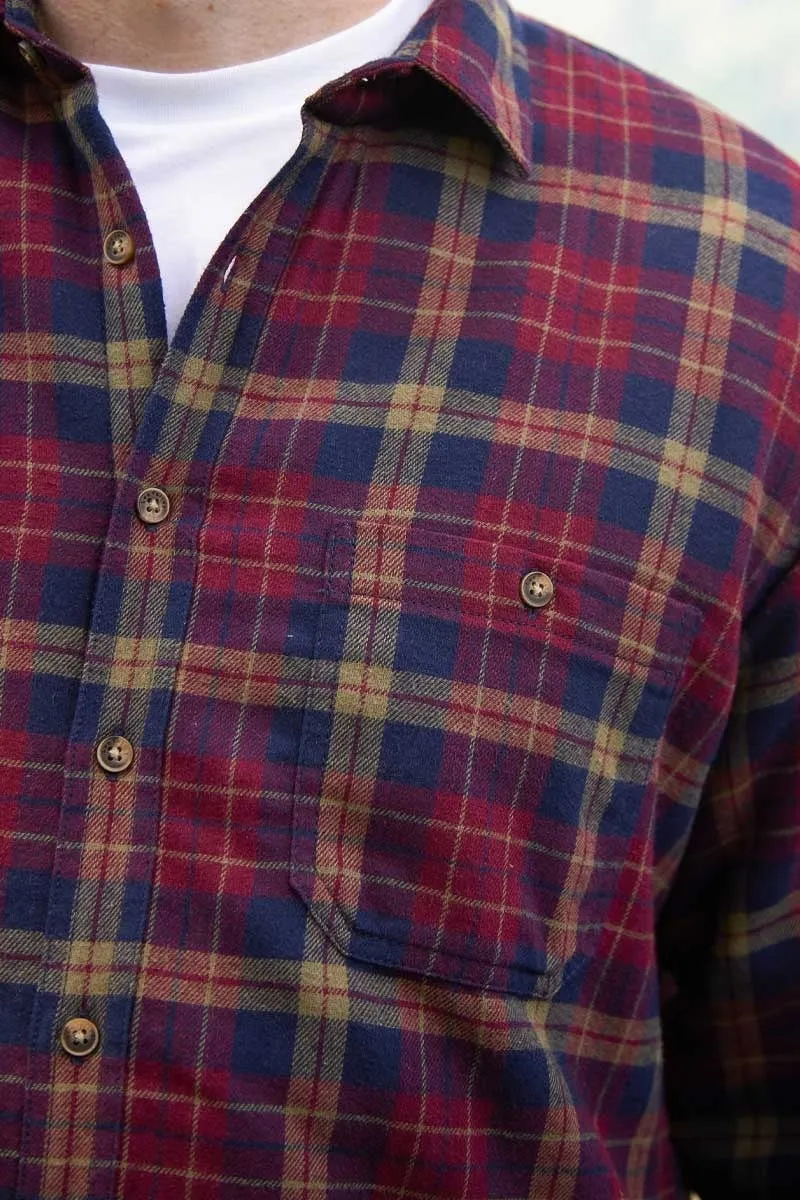 Lee Valley Flannel Fleece Lined Shirt - Maroon & Navy Checkered