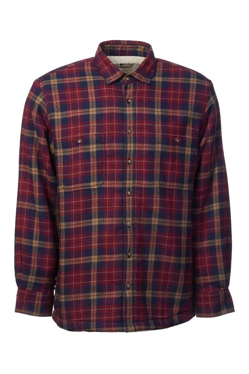 Lee Valley Flannel Fleece Lined Shirt - Maroon & Navy Checkered