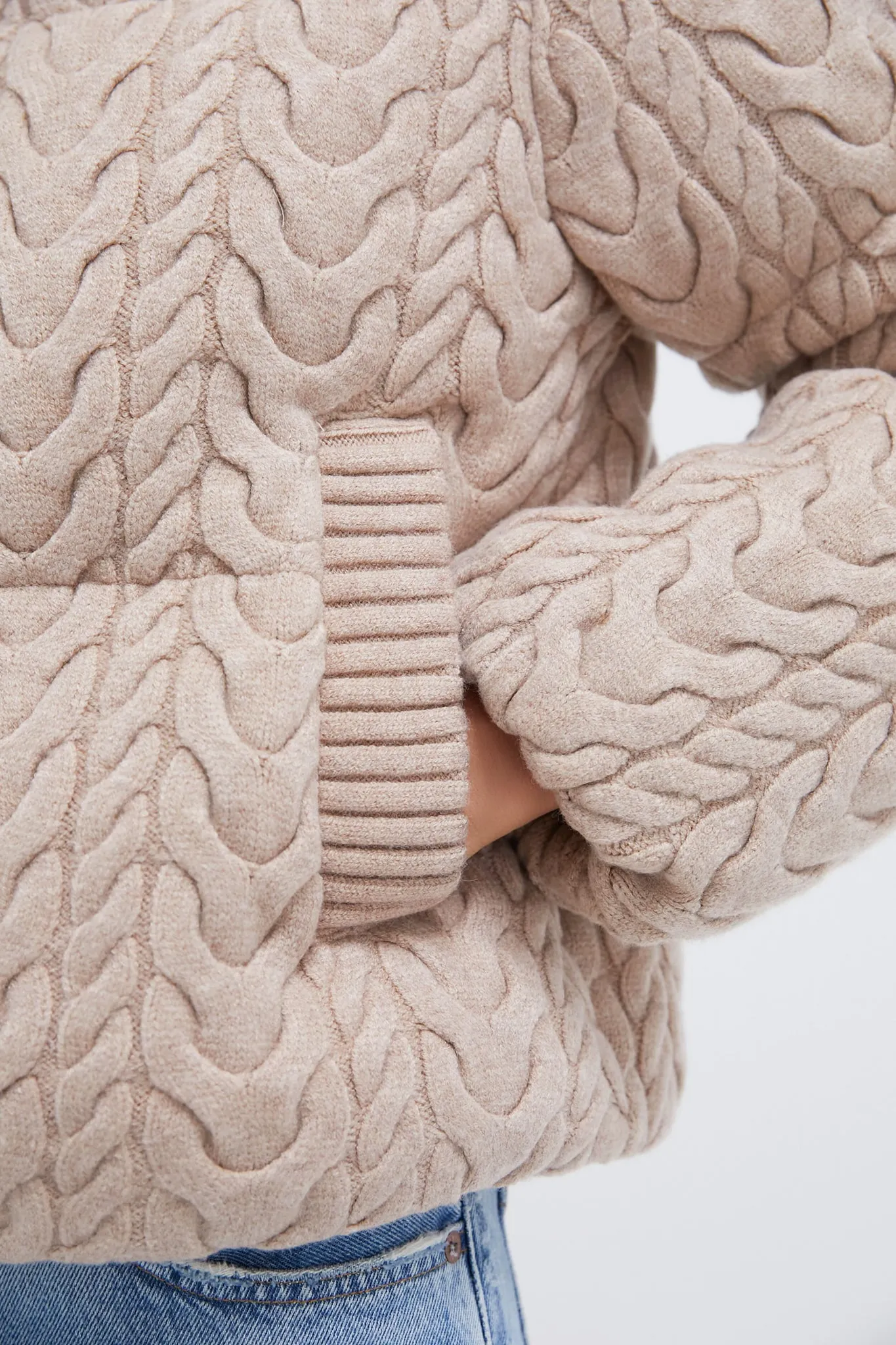 Light Taupe Reggie Cable Knit Puffer