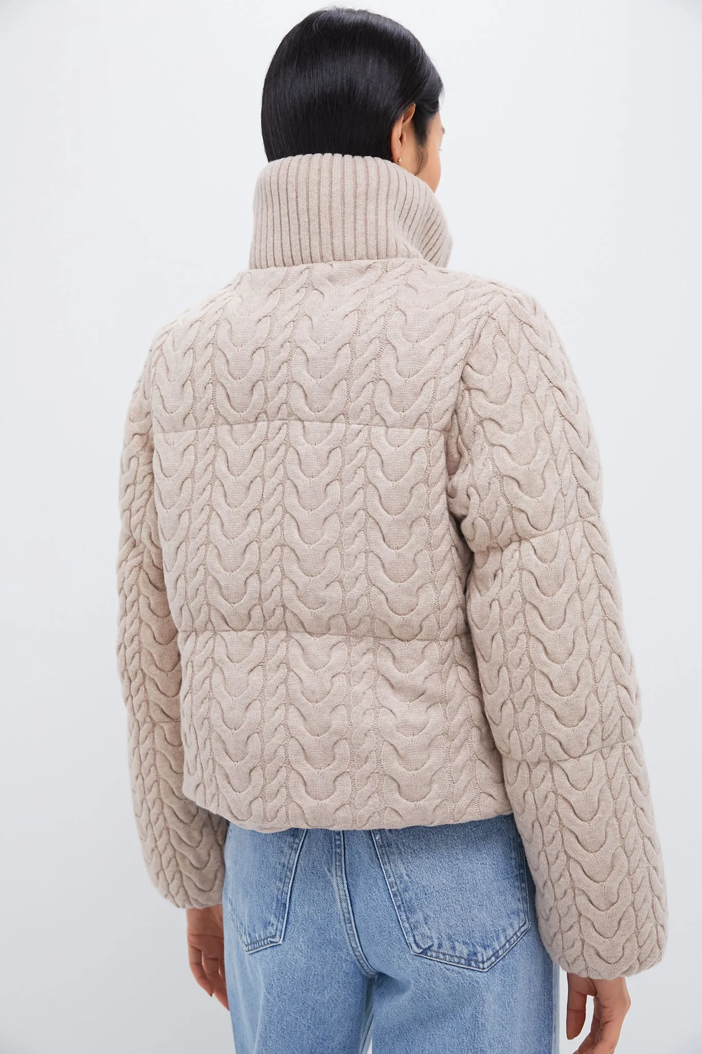 Light Taupe Reggie Cable Knit Puffer