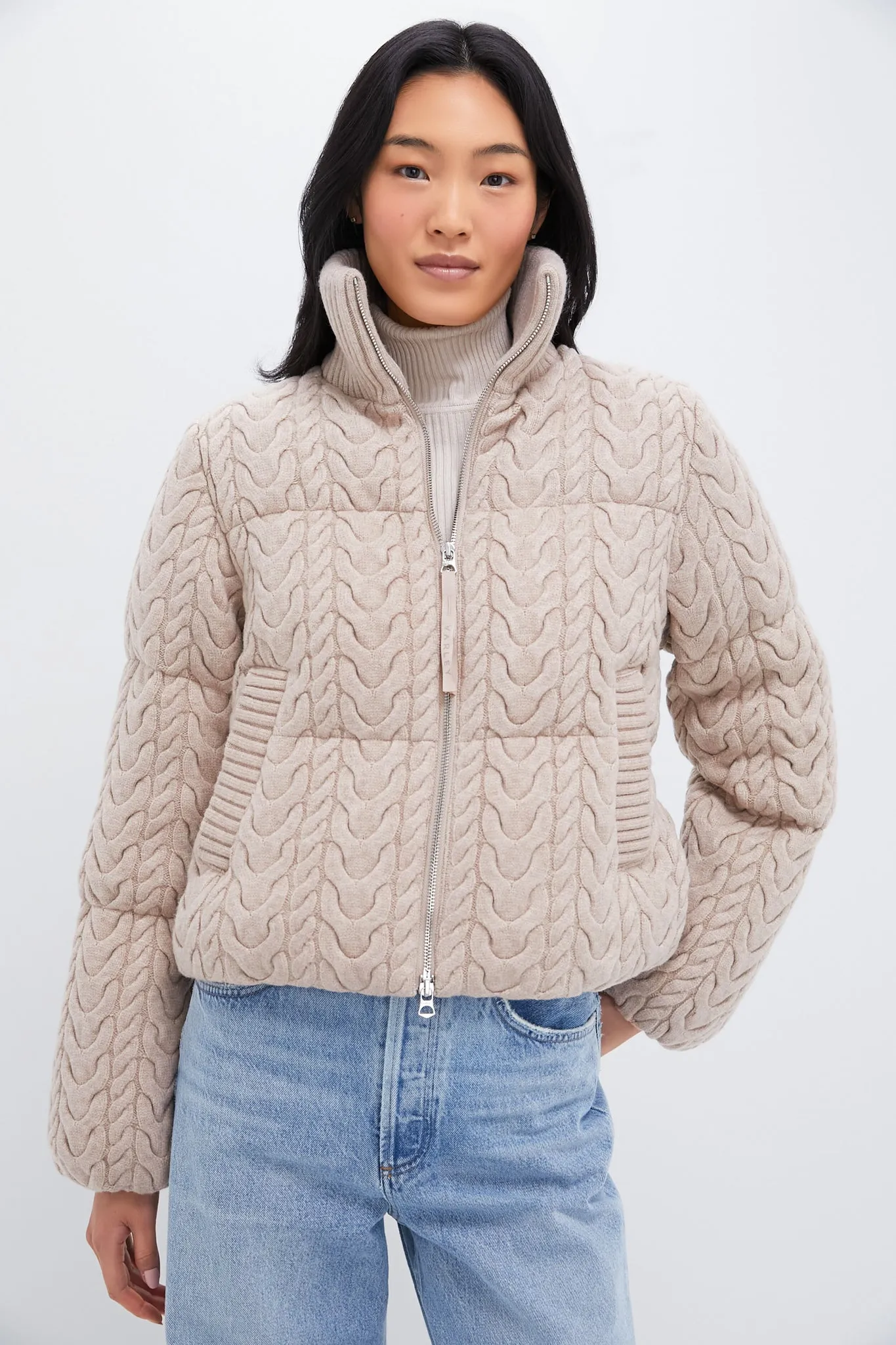 Light Taupe Reggie Cable Knit Puffer