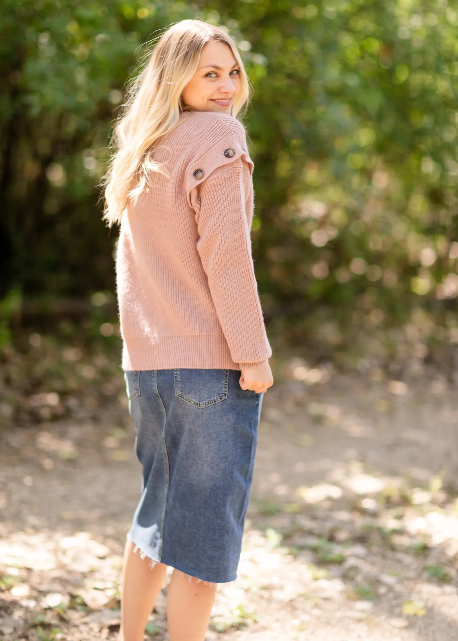 Mauve Button Shoulder Cozy Sweater - FINAL SALE