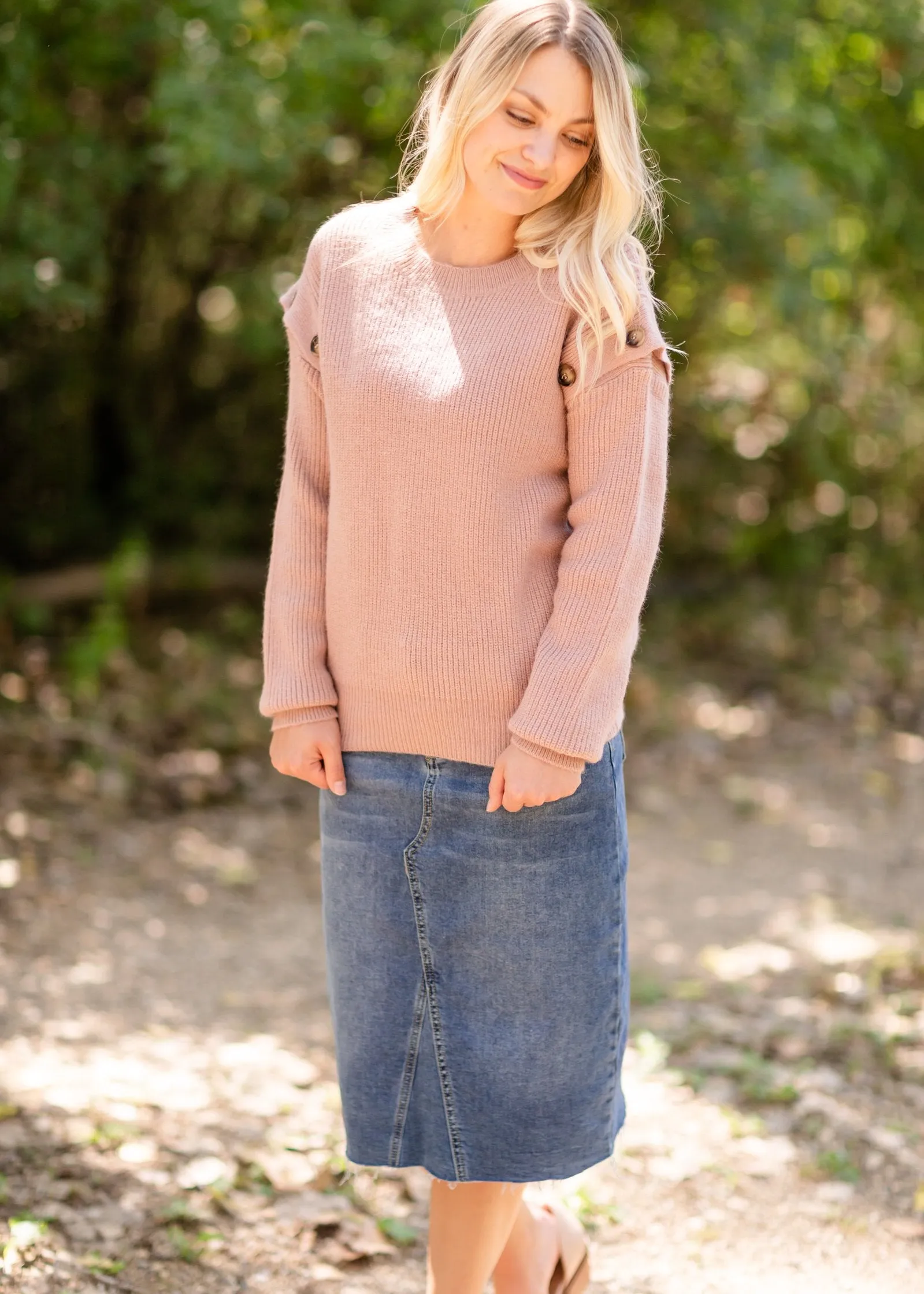 Mauve Button Shoulder Cozy Sweater - FINAL SALE