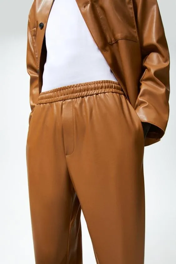 Men's Brown Leather Biker Real Sheepskin Pant