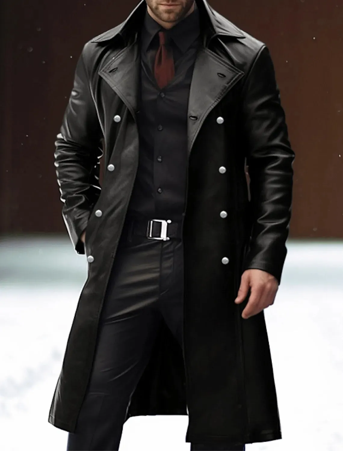 Mens German Officer Leather Trench Coat