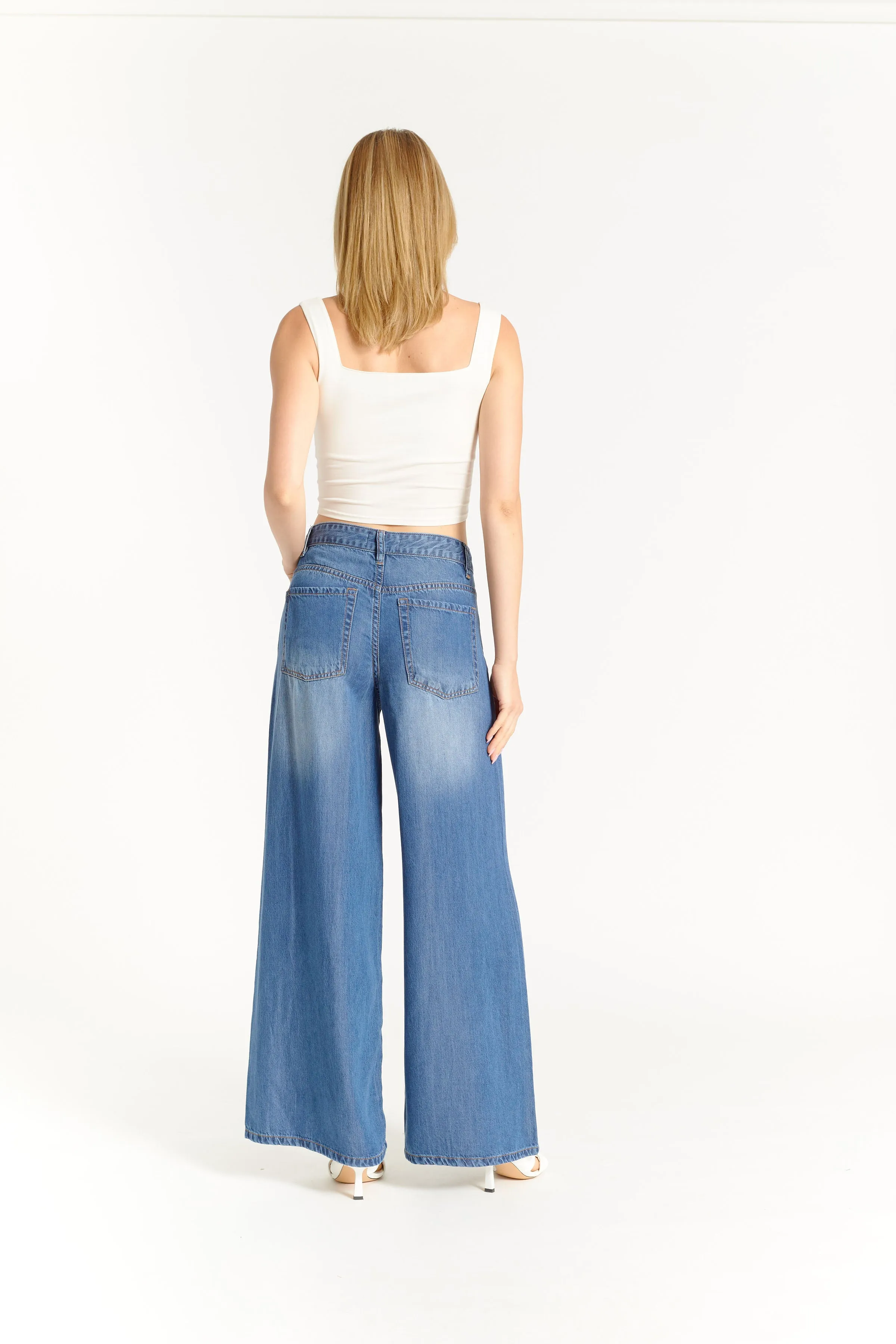 Mid Rise Wide Palazzo Jeans