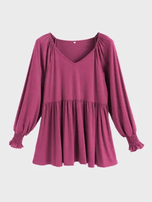 Midsize V-neck Long Sleeve Casual Blouse