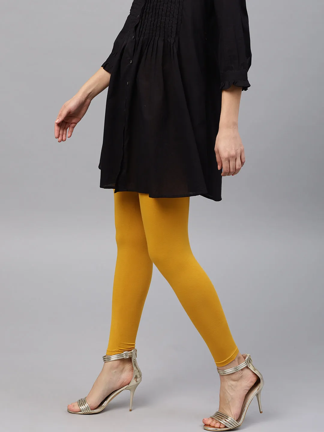 Modish Mustard Cotton Lycra Solid Legging