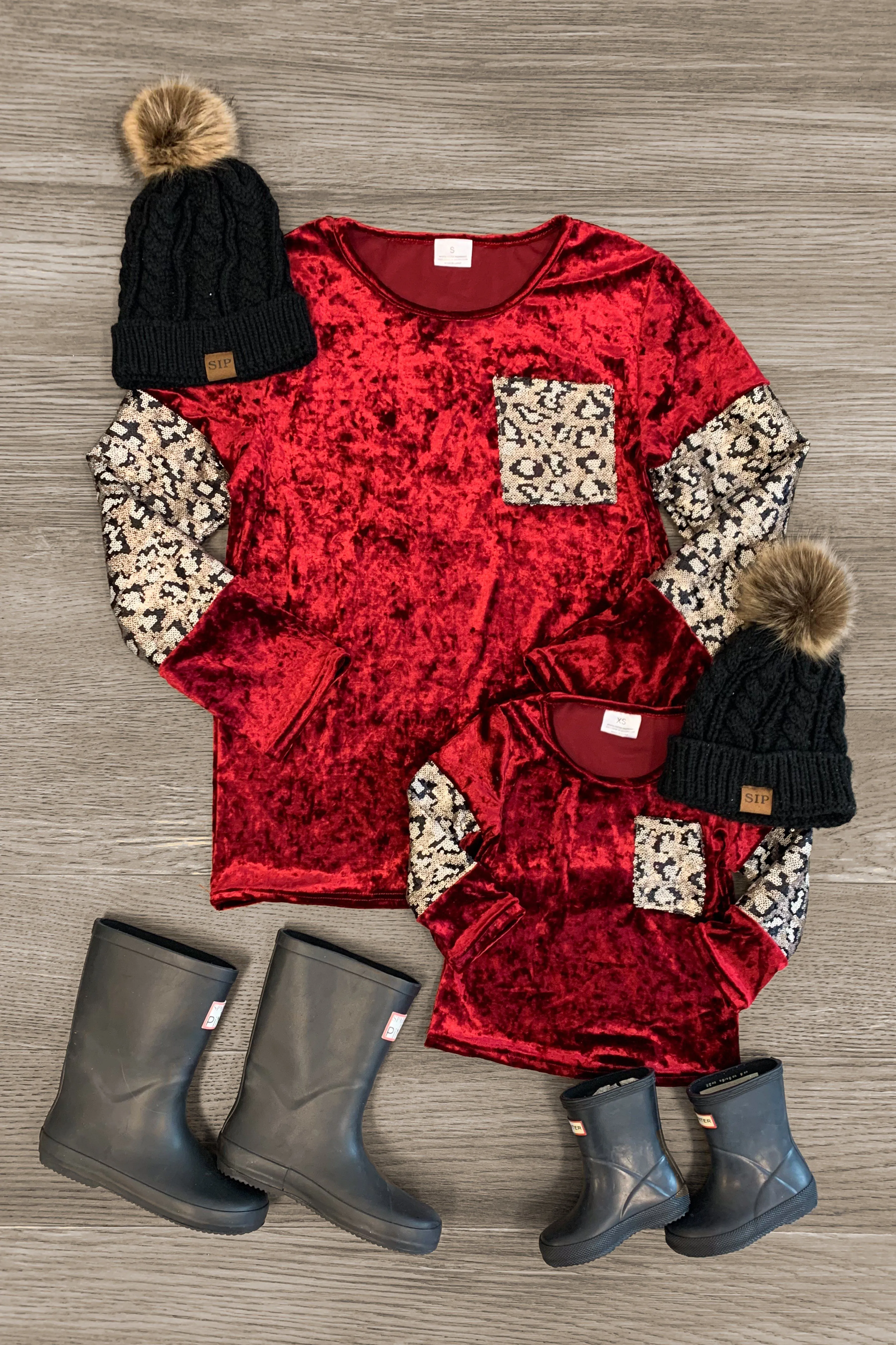 Mom & Me - Red Velvet Sequin Cheetah Top