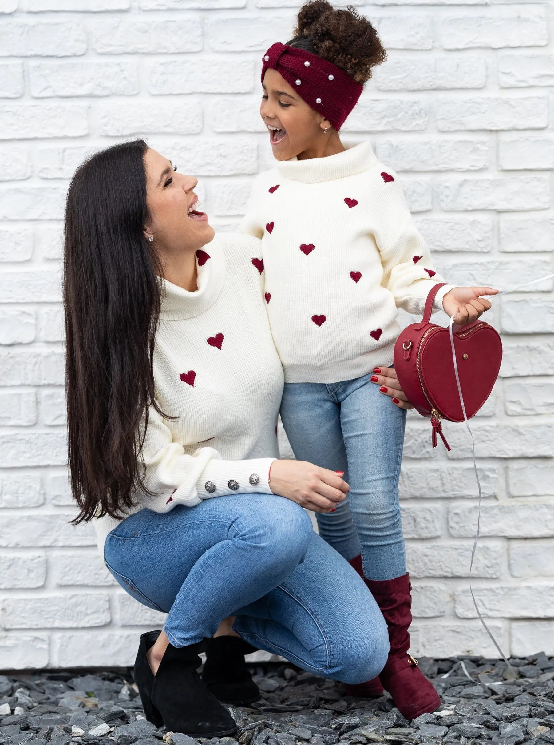 Mommy and Me We Love Hearts Turtleneck Sweater