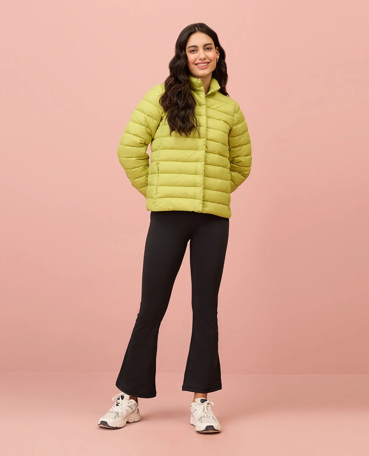 NYKD By Nykaa Ultra Light Weight Puffer Jacket with Inbuilt Bag (Set of 2)-NYAT405-Green