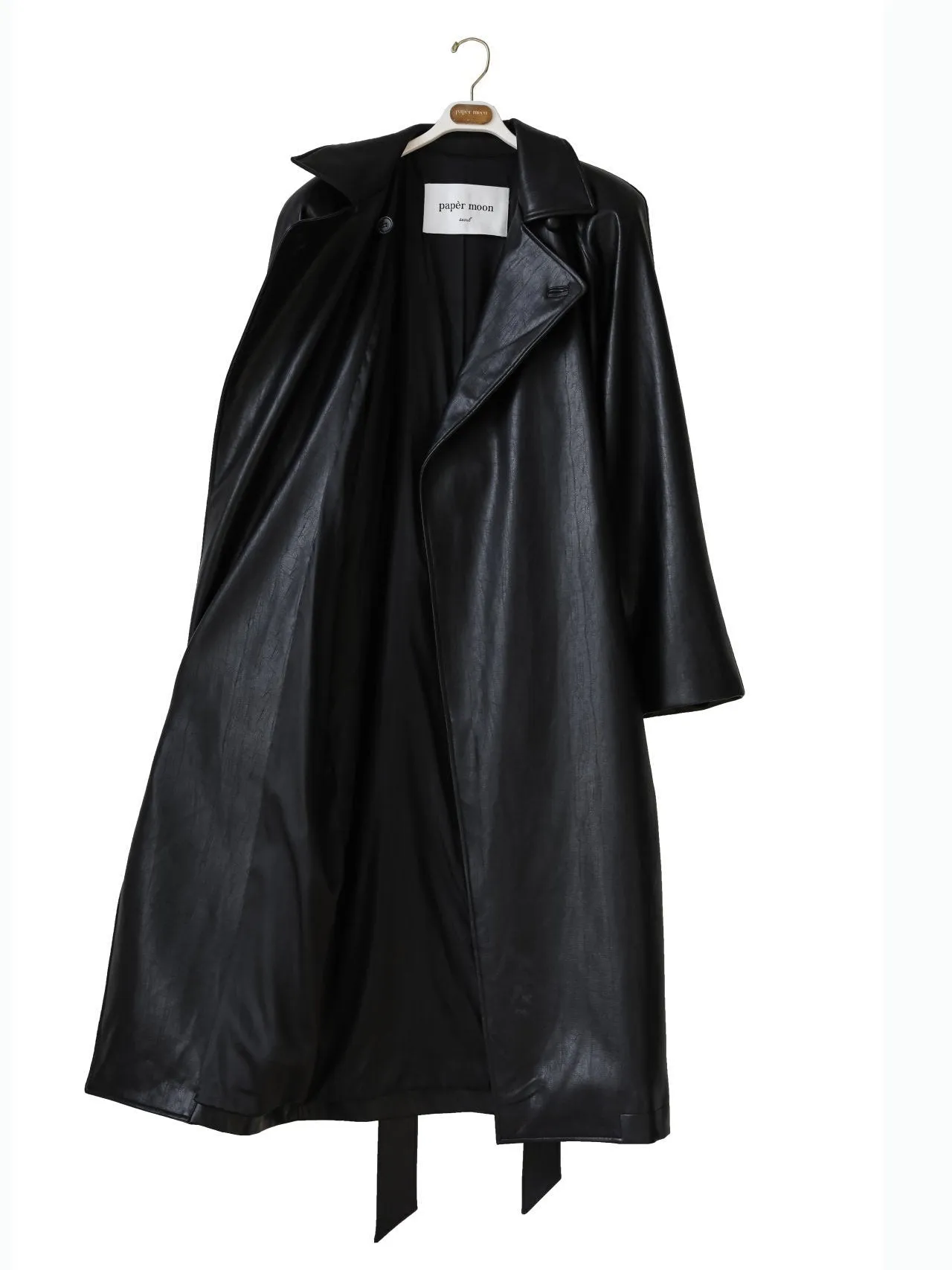 PADDED SHOULDER VEGAN LEATHER TRENCH COAT