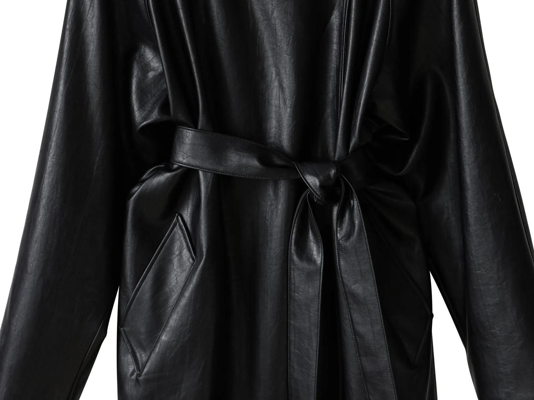 PADDED SHOULDER VEGAN LEATHER TRENCH COAT