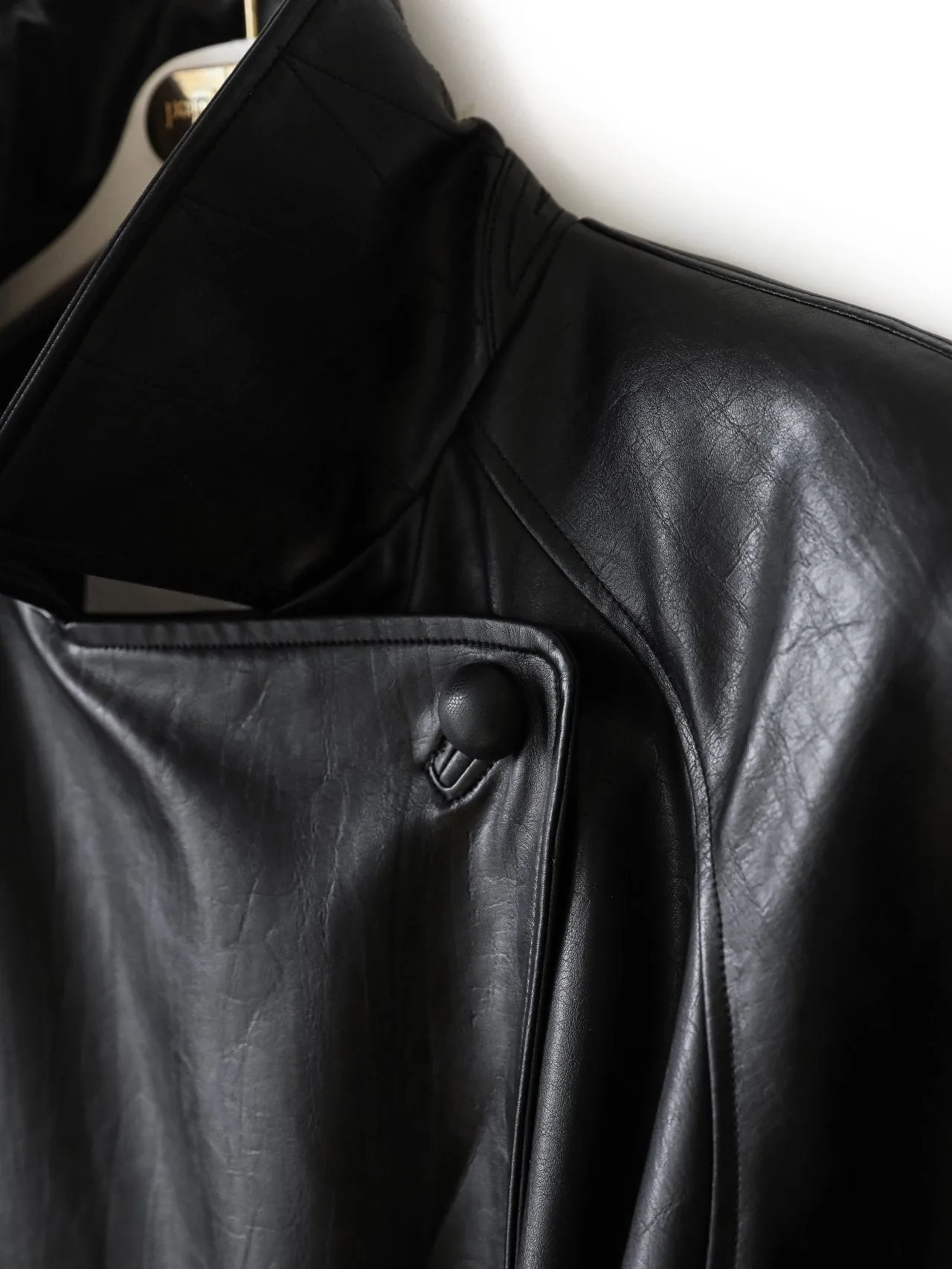 PADDED SHOULDER VEGAN LEATHER TRENCH COAT