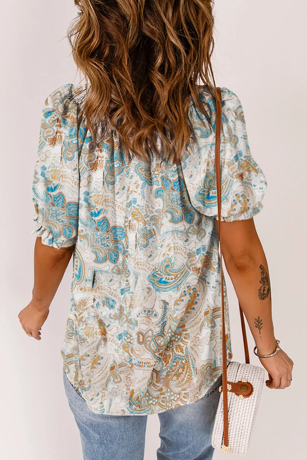 Paisley Pattern Print V Neck Blouse