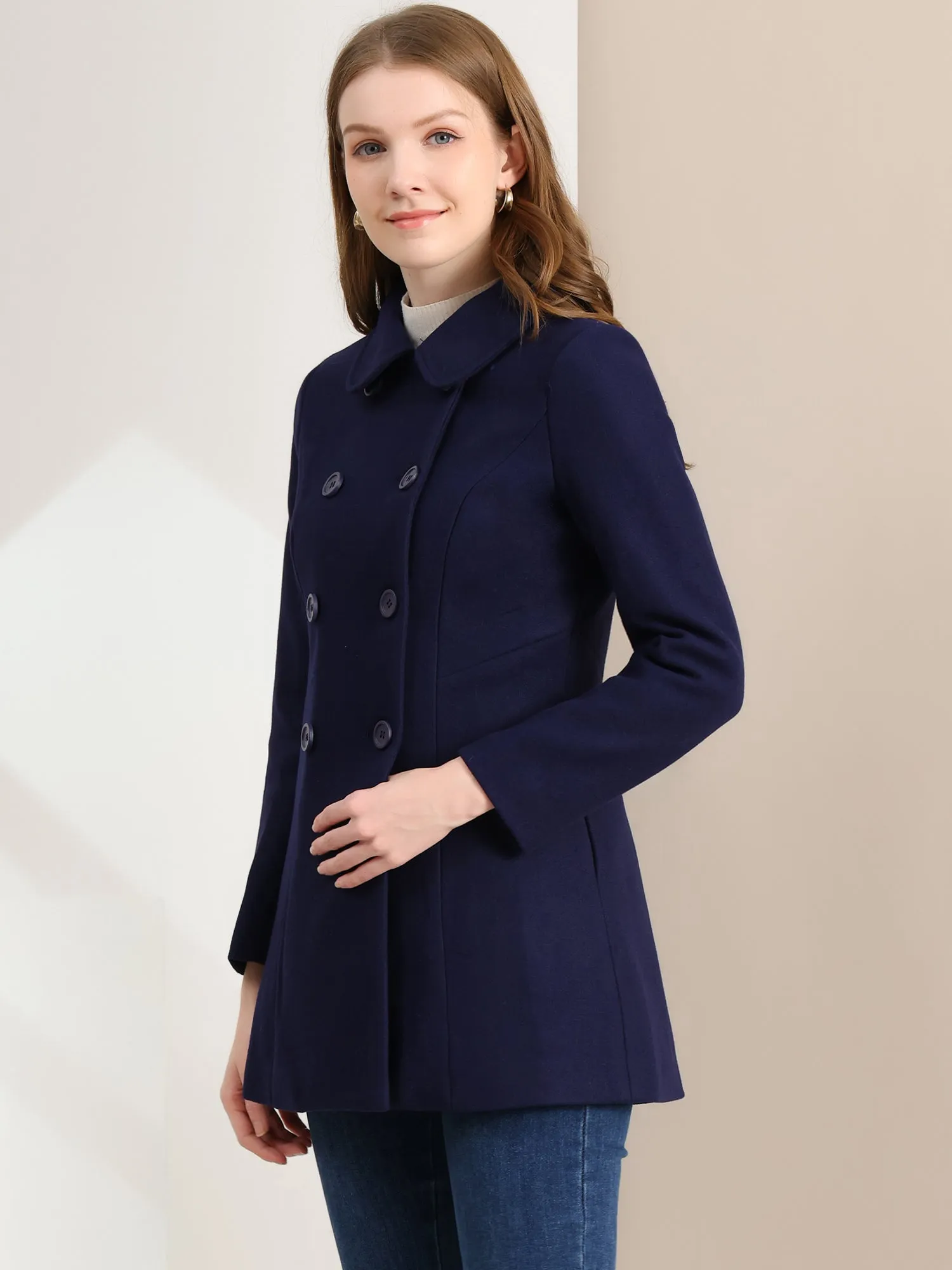 Peter Pan Collar Double Breasted Long Trench Pea Coat