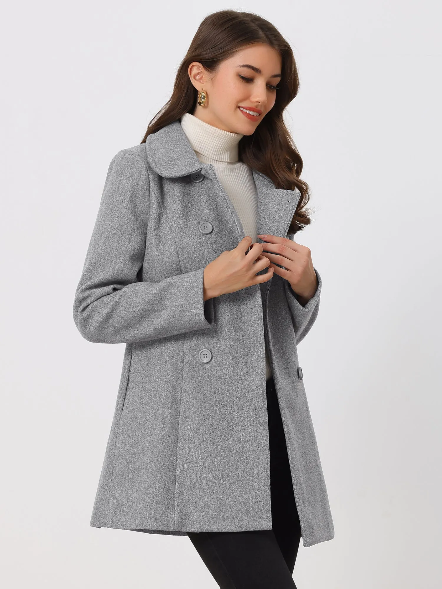 Peter Pan Collar Double Breasted Long Trench Pea Coat