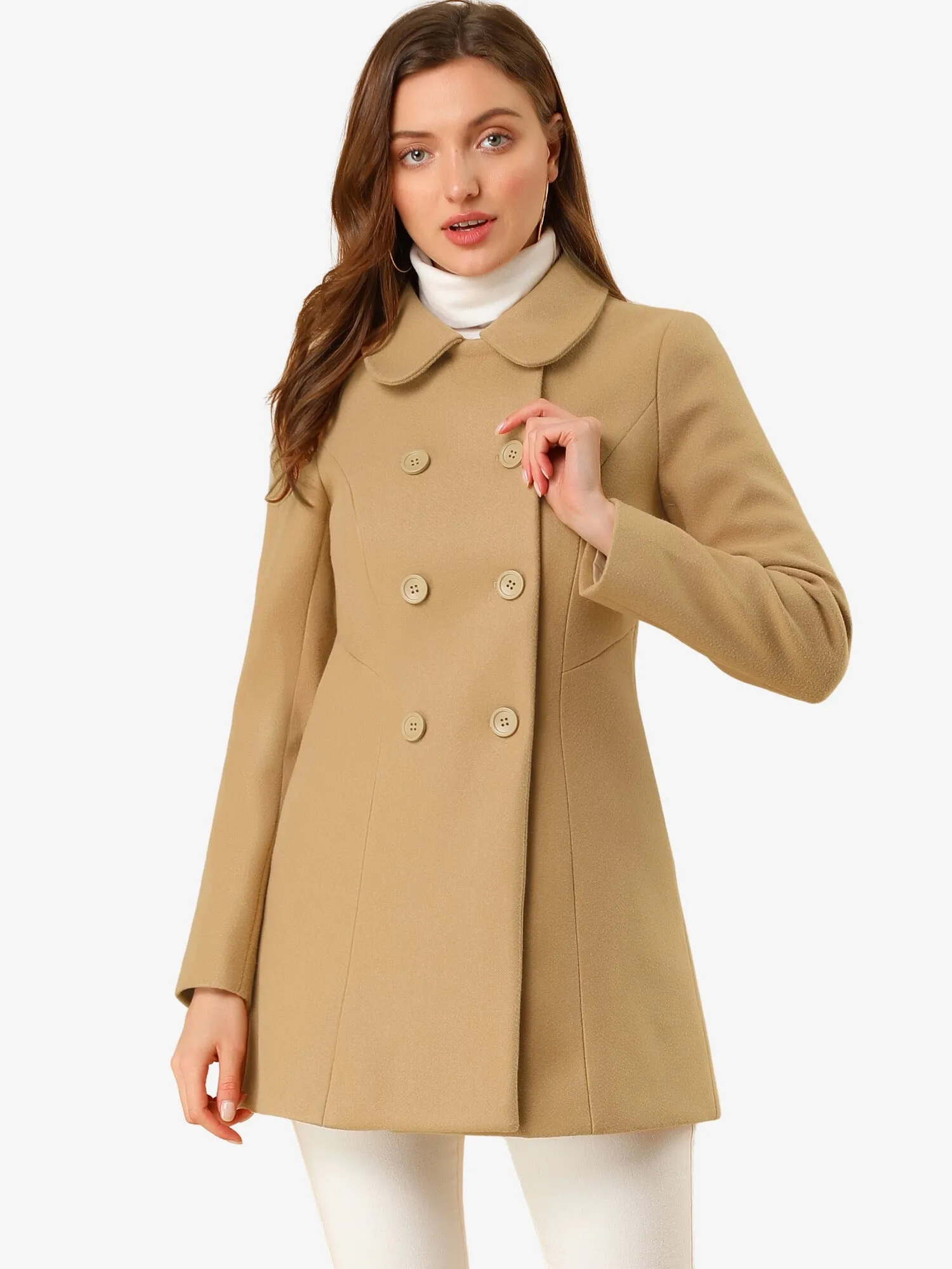 Peter Pan Collar Double Breasted Long Trench Pea Coat