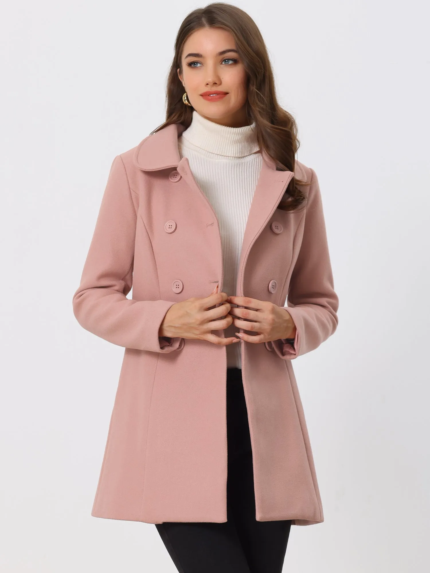 Peter Pan Collar Double Breasted Long Trench Pea Coat