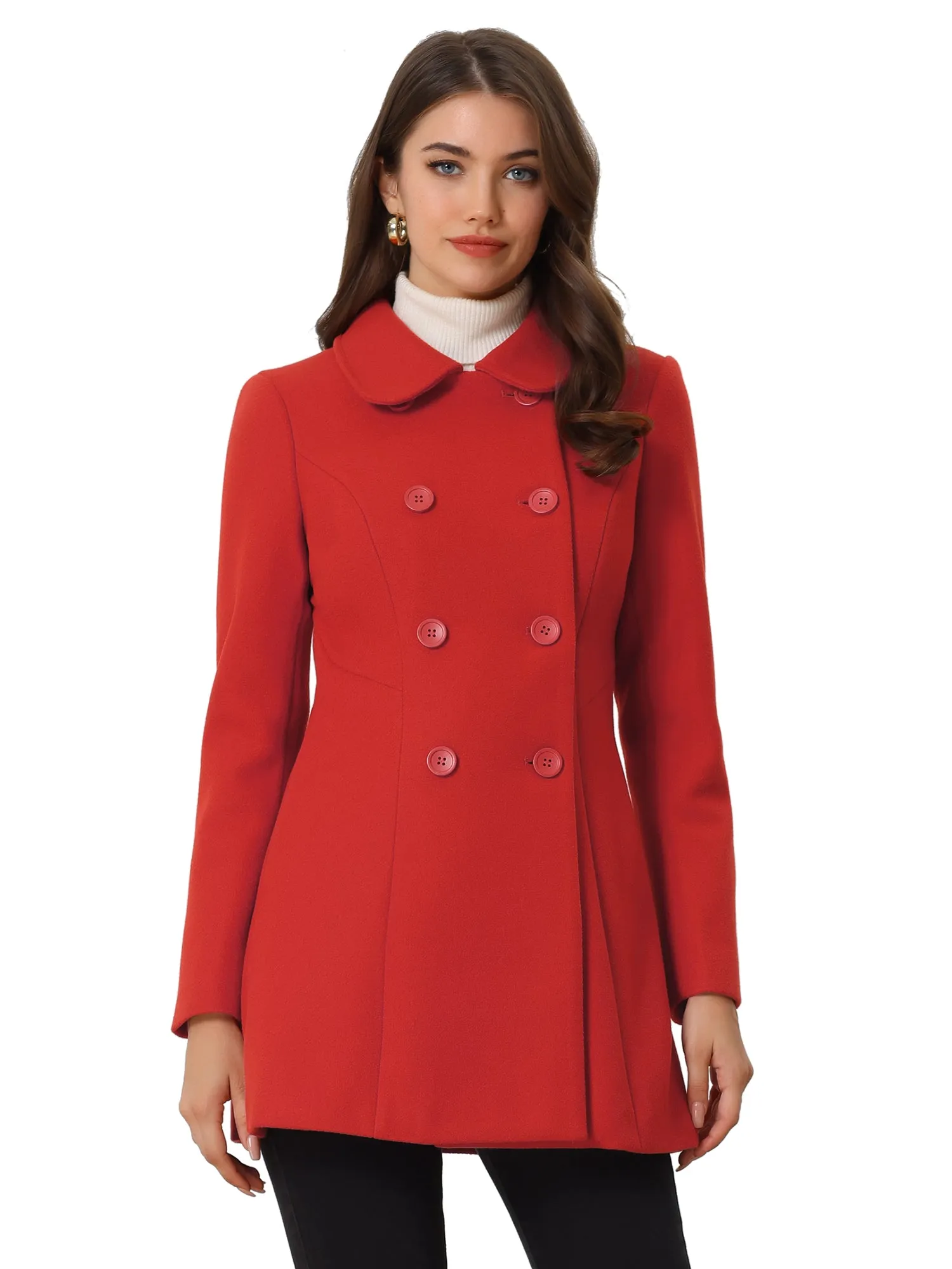 Peter Pan Collar Double Breasted Long Trench Pea Coat