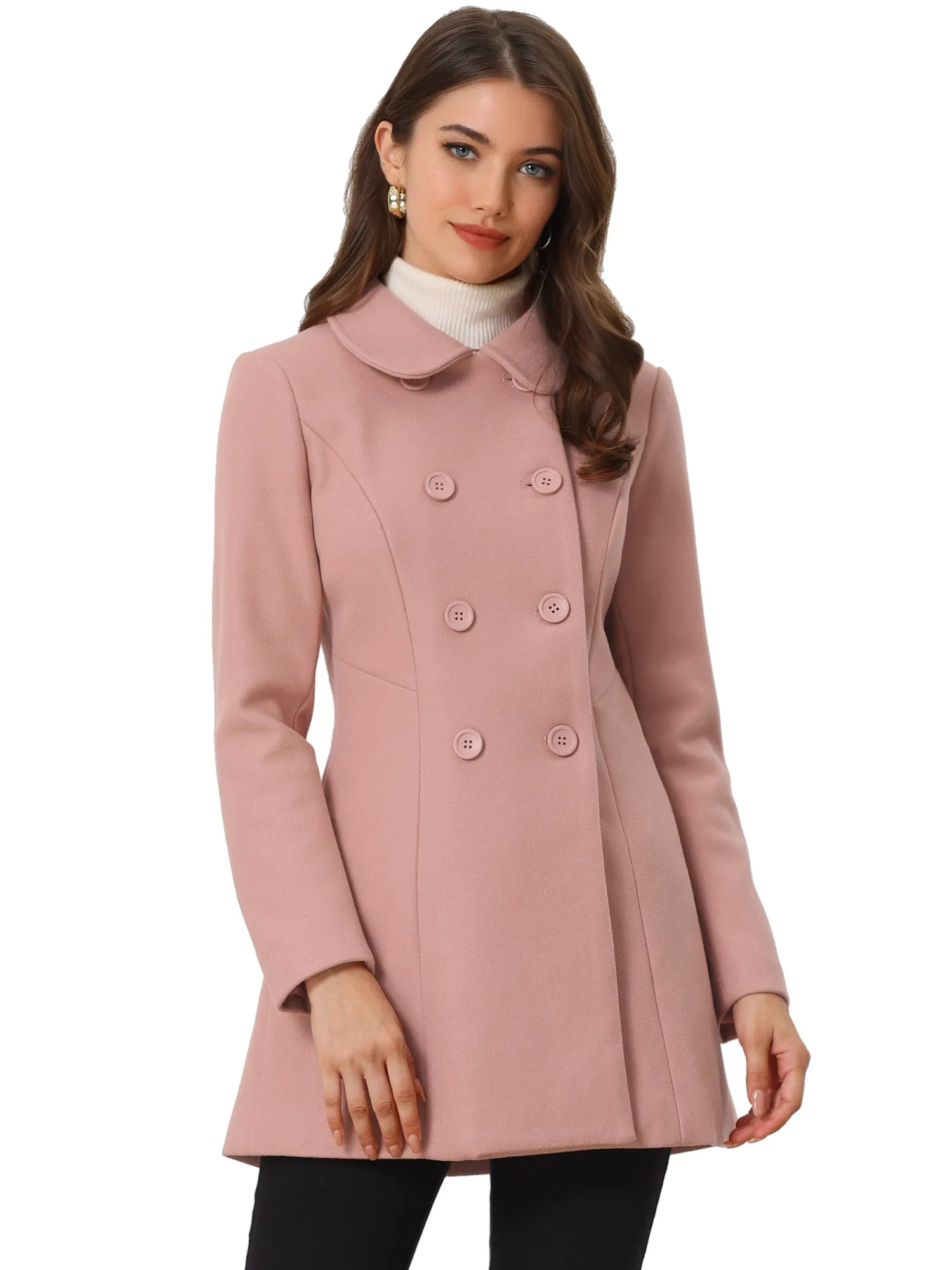 Peter Pan Collar Double Breasted Long Trench Pea Coat