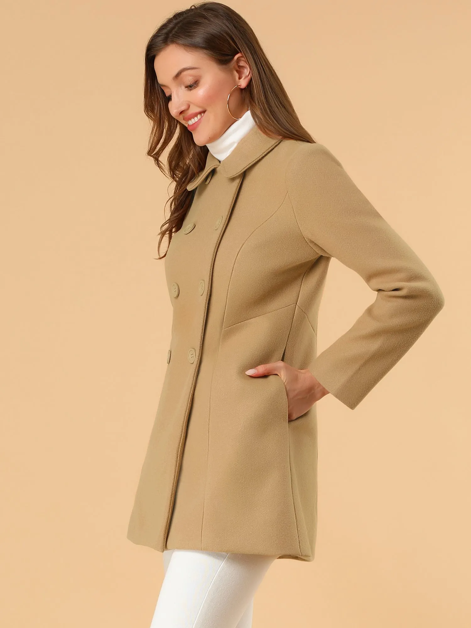 Peter Pan Collar Double Breasted Long Trench Pea Coat