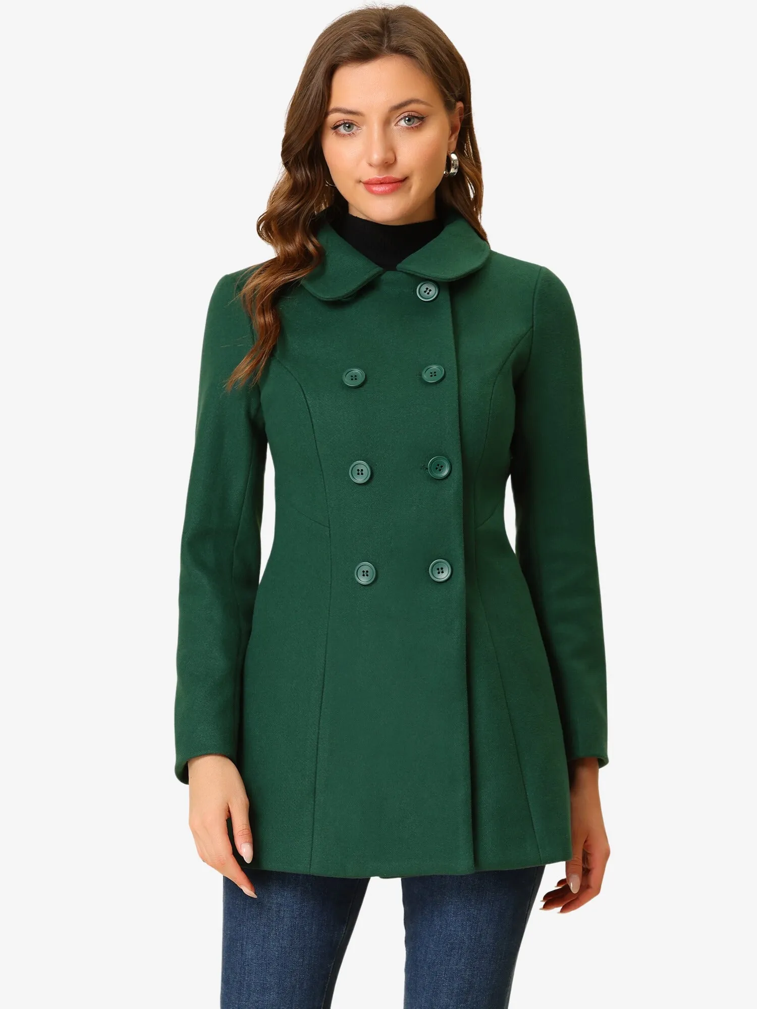 Peter Pan Collar Double Breasted Long Trench Pea Coat