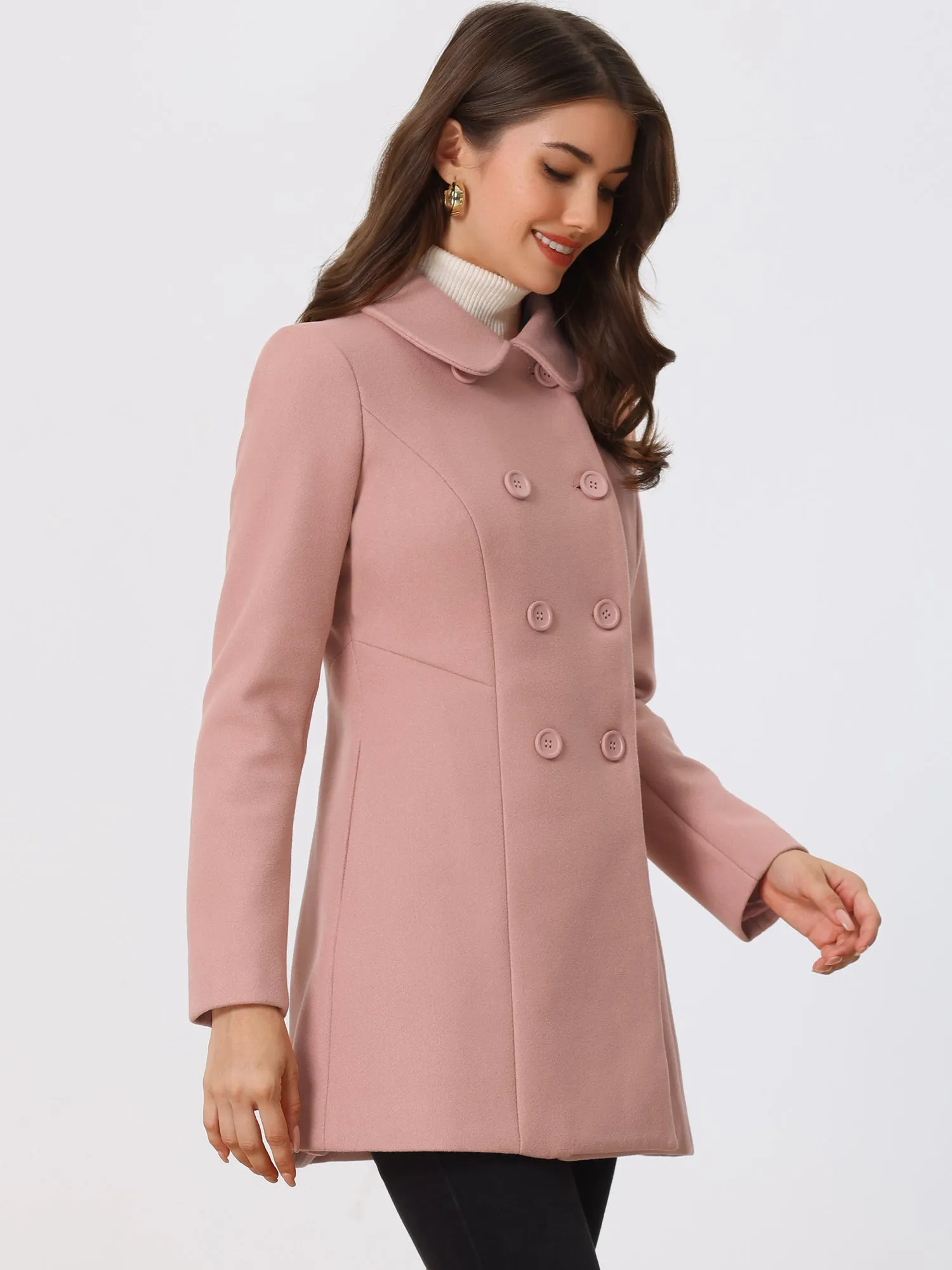 Peter Pan Collar Double Breasted Long Trench Pea Coat