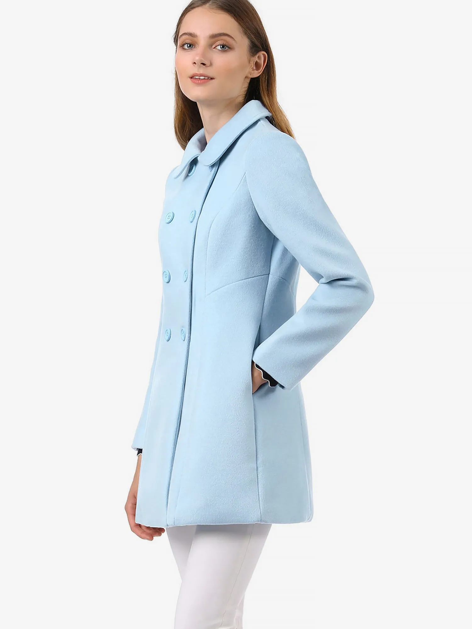 Peter Pan Collar Double Breasted Long Trench Pea Coat