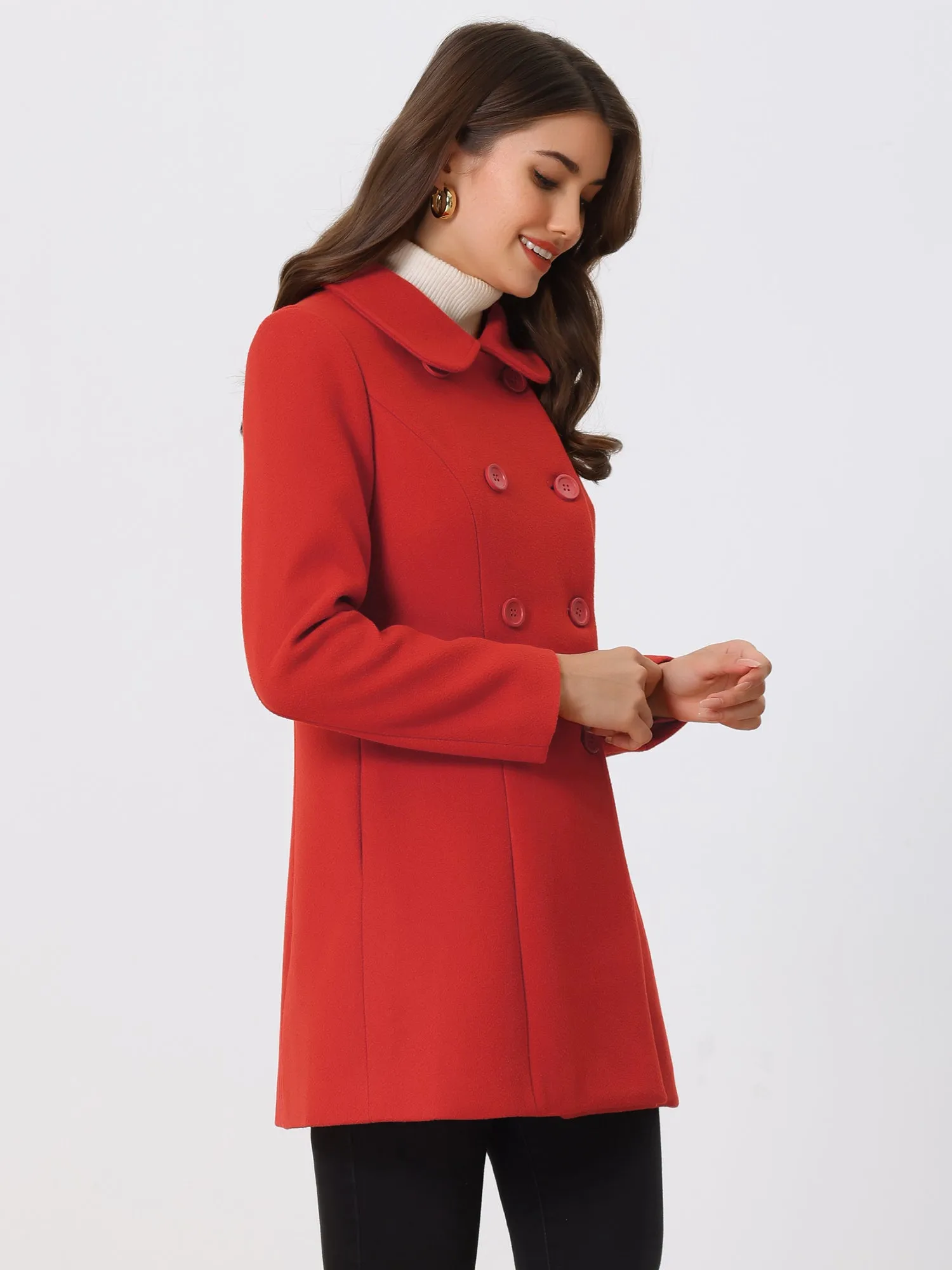 Peter Pan Collar Double Breasted Long Trench Pea Coat