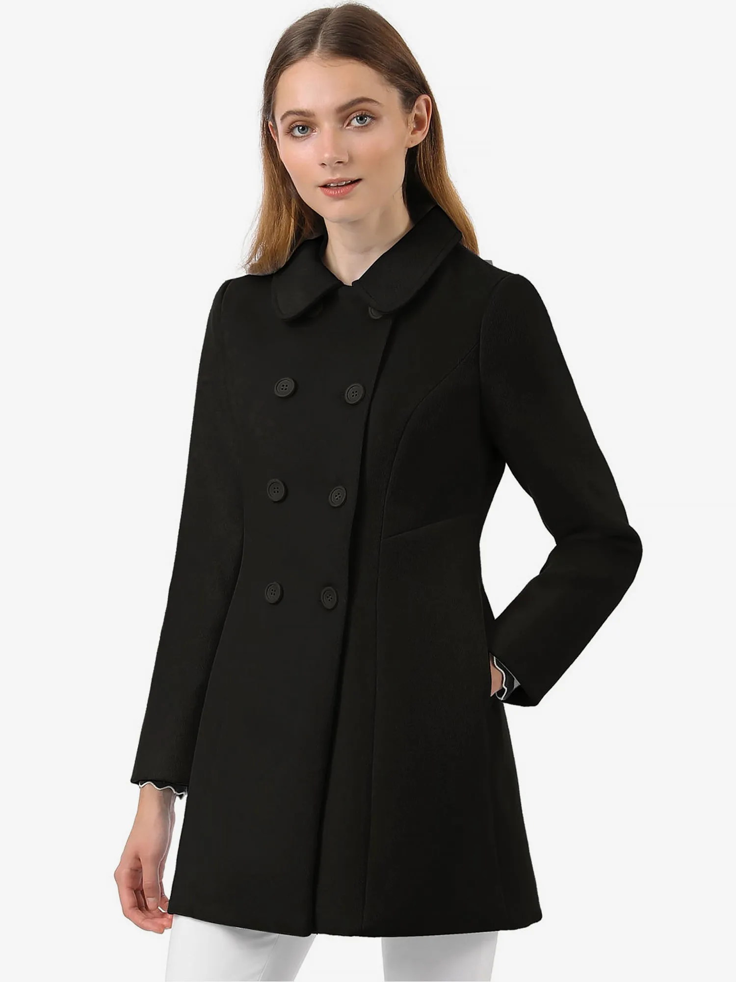 Peter Pan Collar Double Breasted Long Trench Pea Coat