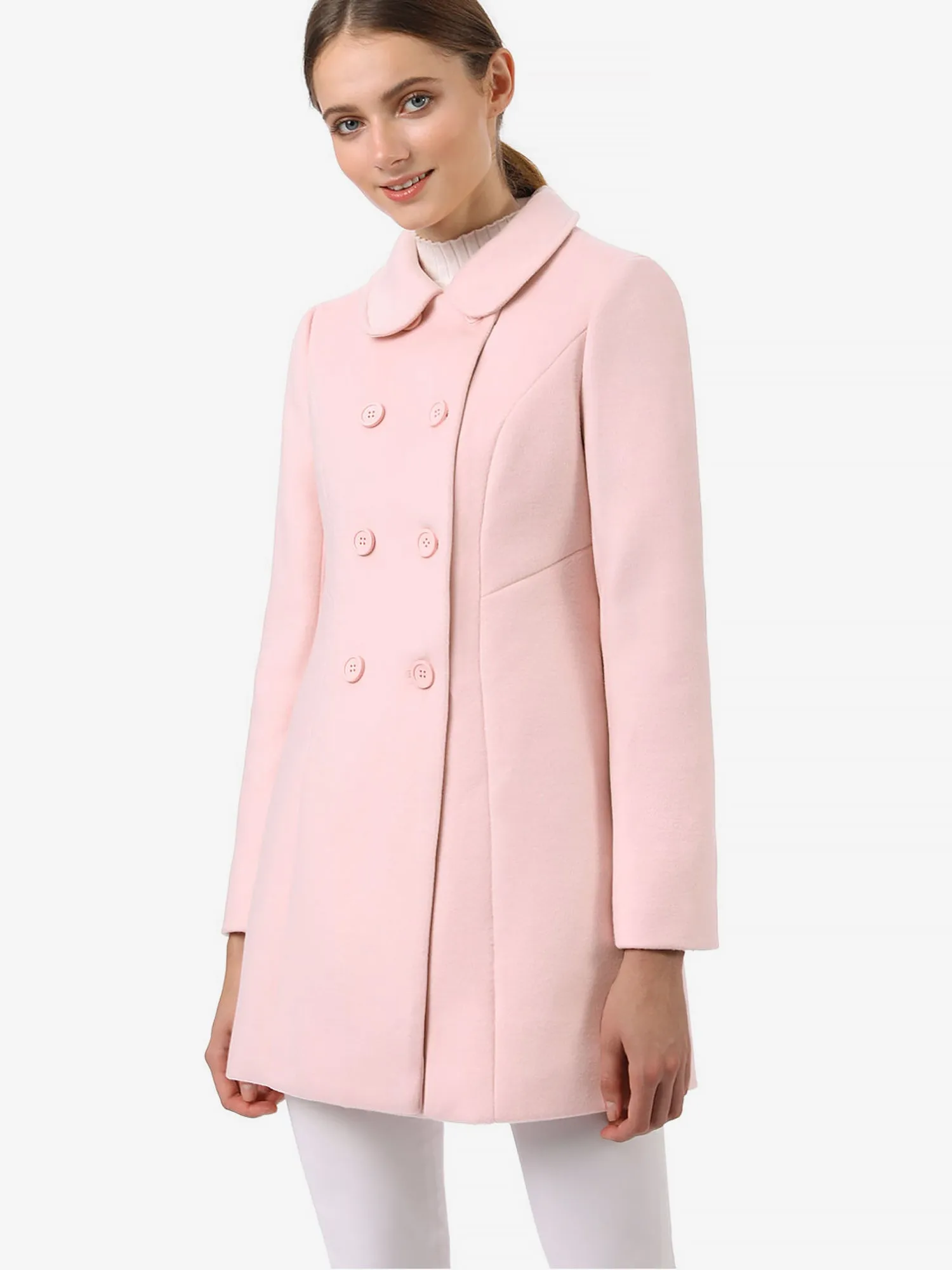 Peter Pan Collar Double Breasted Long Trench Pea Coat