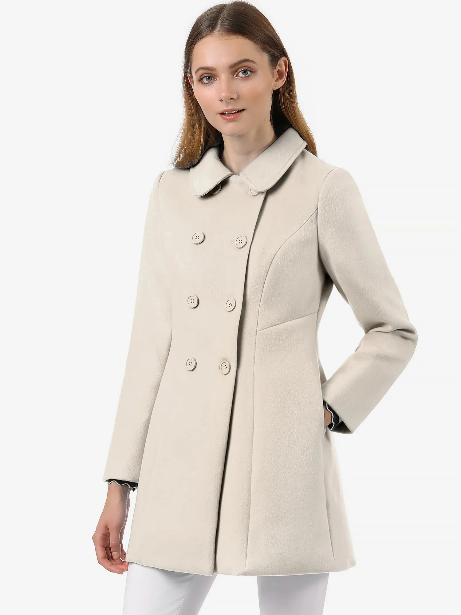 Peter Pan Collar Double Breasted Long Trench Pea Coat