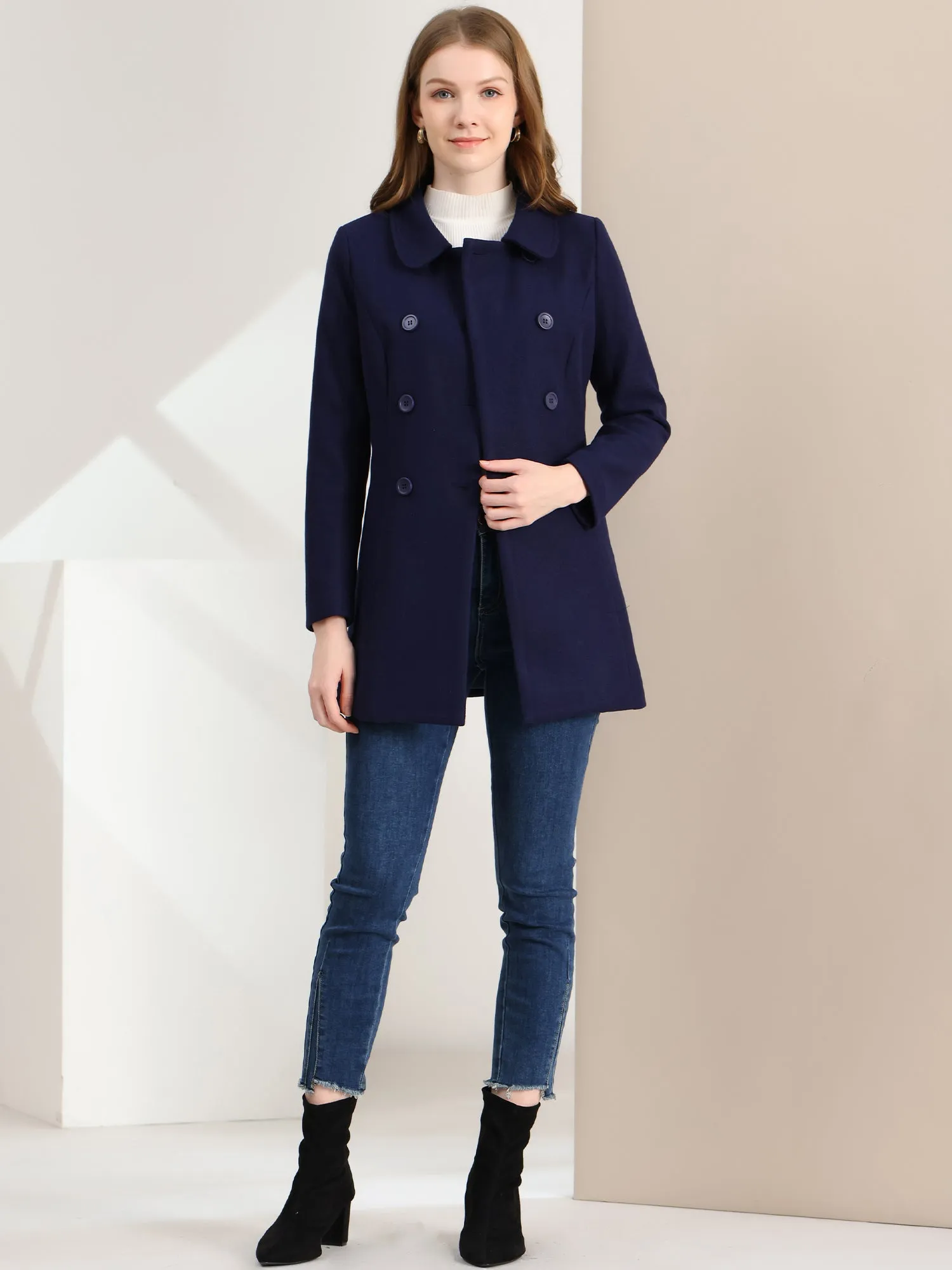 Peter Pan Collar Double Breasted Long Trench Pea Coat