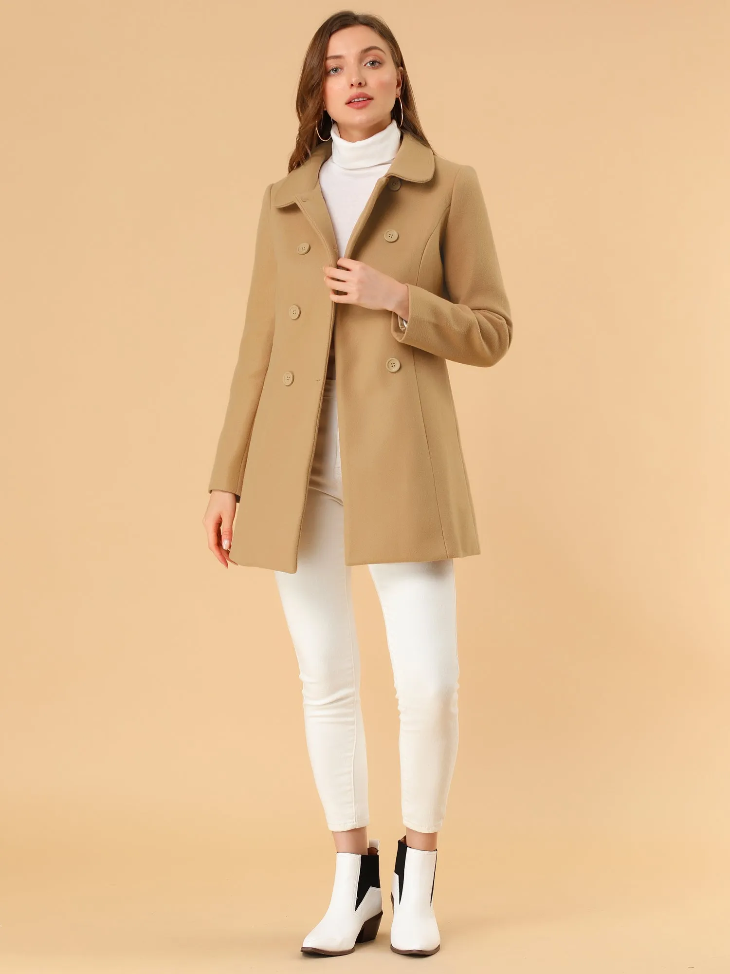 Peter Pan Collar Double Breasted Long Trench Pea Coat