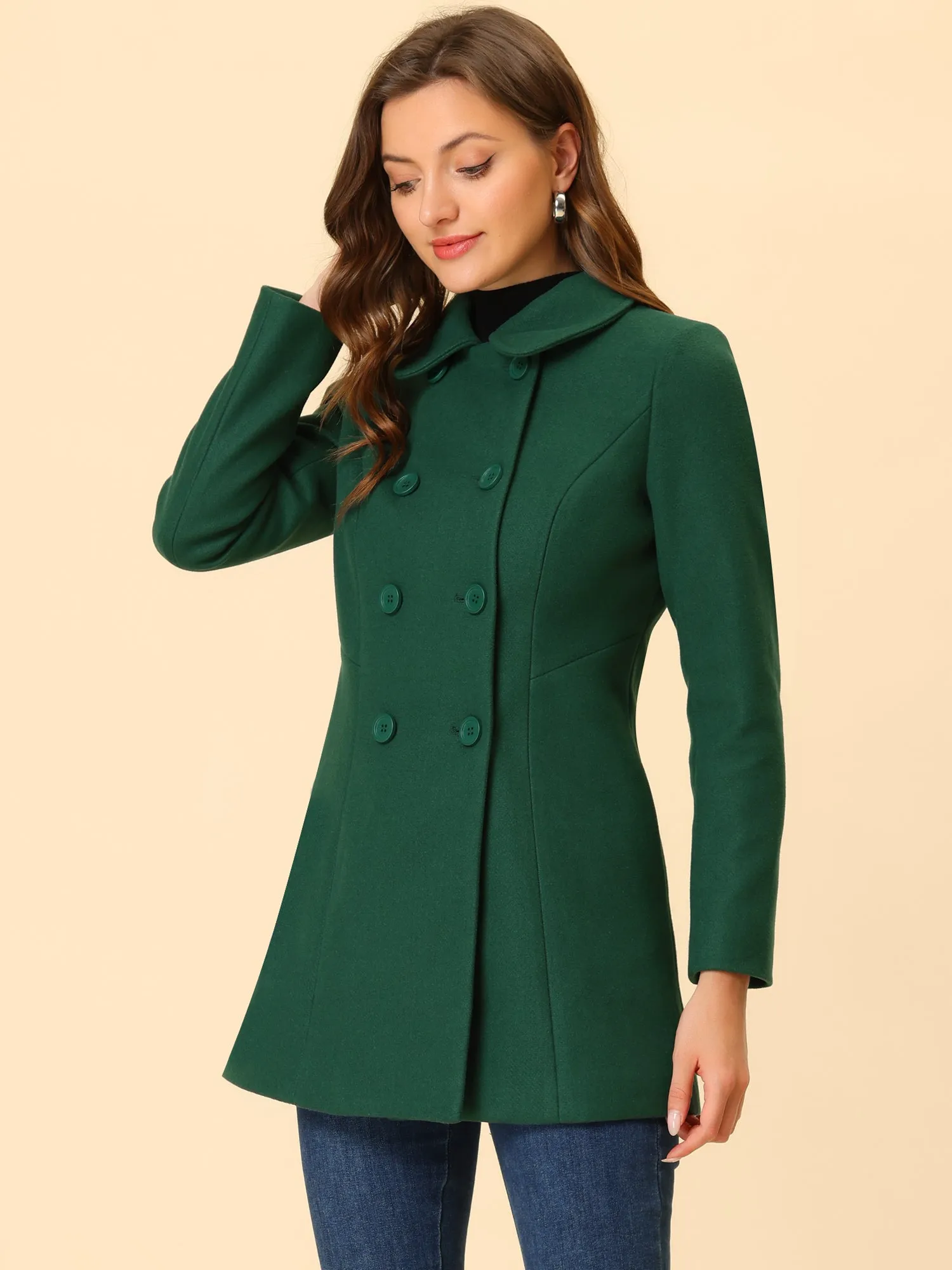 Peter Pan Collar Double Breasted Long Trench Pea Coat