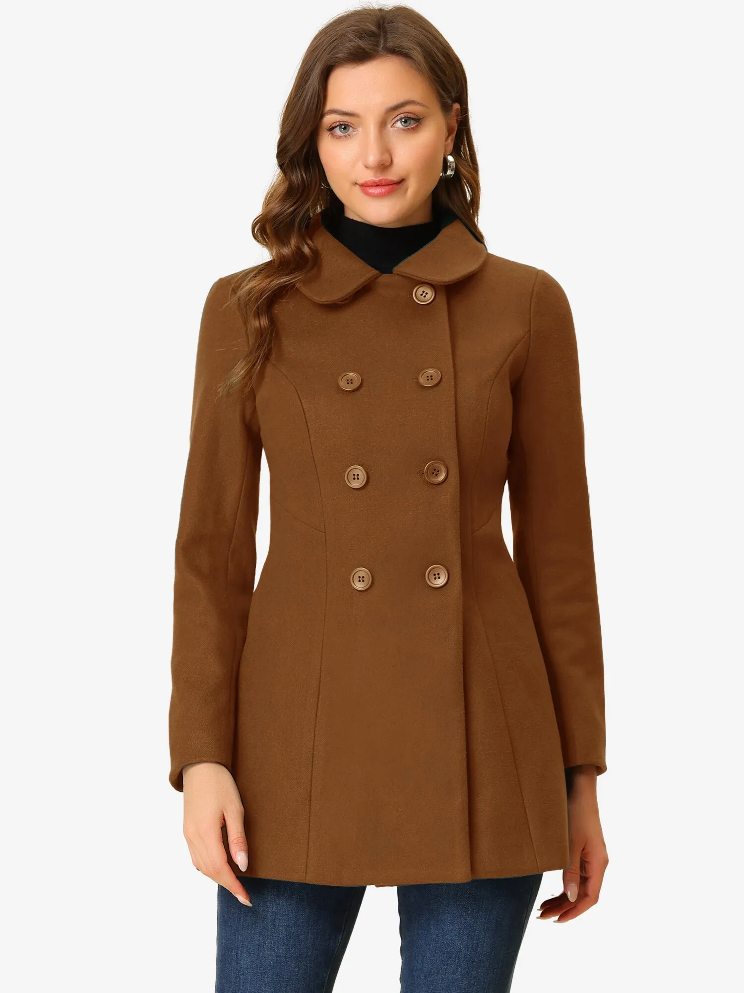 Peter Pan Collar Double Breasted Long Trench Pea Coat