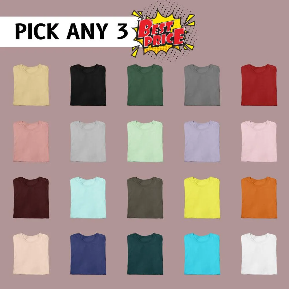 Pick Any 3 - Regular Fit Solid Color Round Neck Cotton T-Shirts - Combo Pack