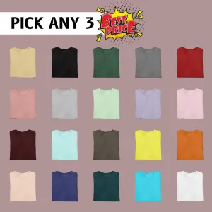 Pick Any 3 - Regular Fit Solid Color Round Neck Cotton T-Shirts - Combo Pack