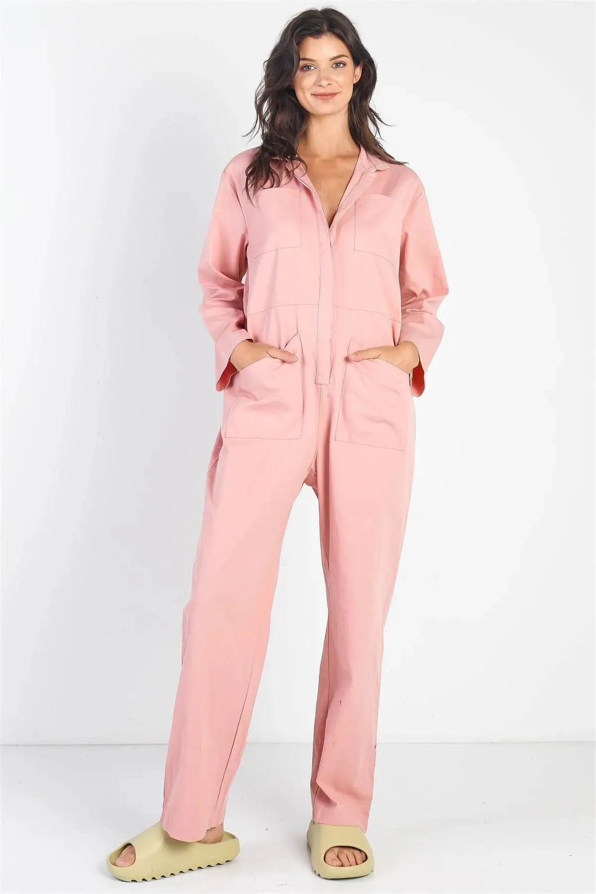 Pink Collar Neck Long Sleeve Jumpsuit /2-2-2