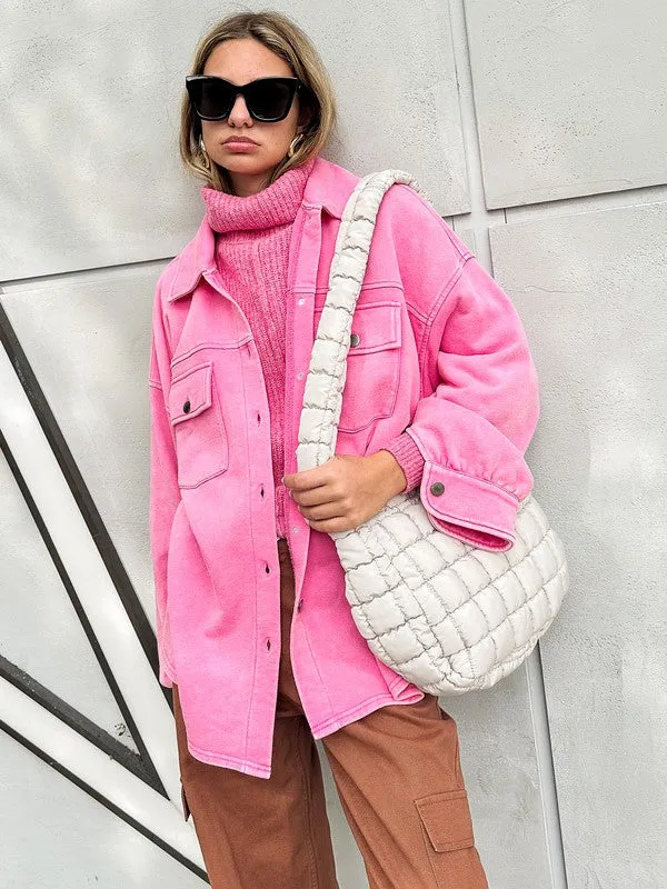 Pink Mineral Wash Button Down Jacket