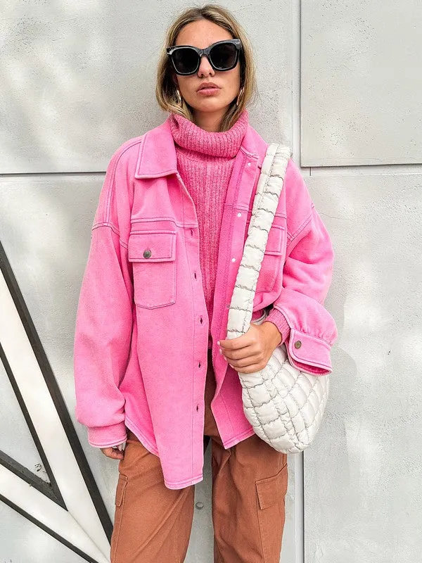 Pink Mineral Wash Button Down Jacket